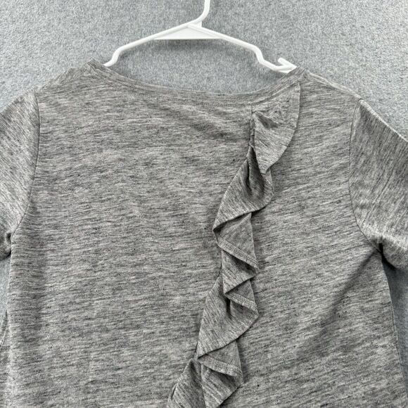 J Crew Top Tee Wmns XS Linen Short Sleeve Crew Neck T-Shirt Back Ruffle Gray - Picture 8 of 11